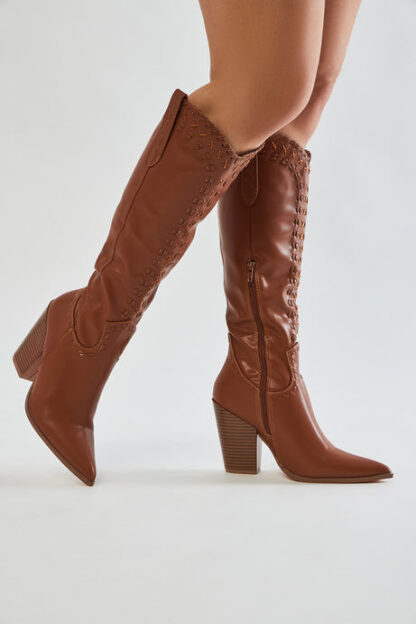 Botas estilo cowboy hasta la rodilla en marrón - Image 7